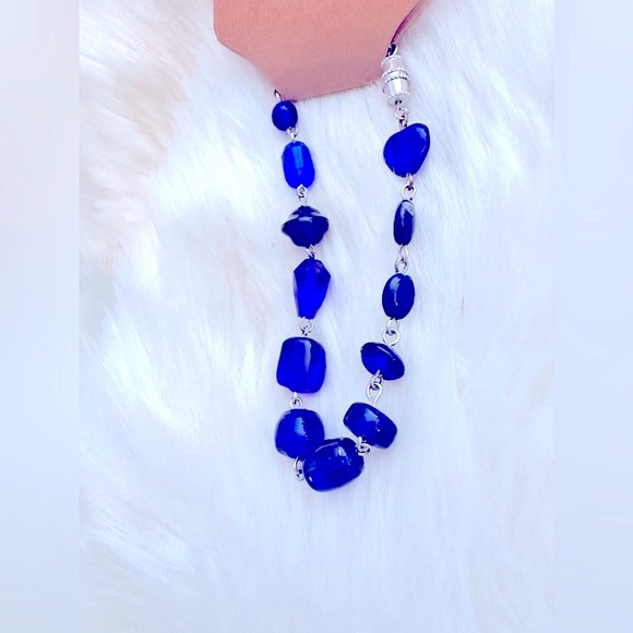 NEW: Handmade Beautiful Royal Cobalt Blue VTG Glass Mixed Beads Silver Bracelet - Picture 4 of 14
